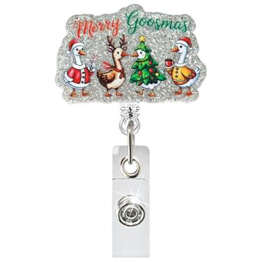 Imagem de Carretel de crachá de pato de Natal, porta-crachá retrátil, clipe de crachá de identificação de enfermeira de desenho fofo com clipe jacaré para cartões de identificação, cartões chaves e etiquetas de