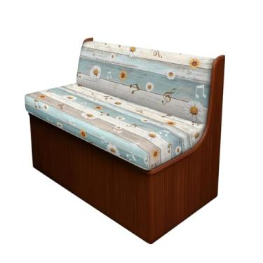 Imagem de SUITOSELFY Capas de assento de trailer de grão de madeira azul-petróleo, almofadas para cabine de jantar com estampa de música e margarida, 2 capas de sofá para trailer, capas de assento elásticas