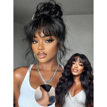 Imagem de Sunber Bye Knots 7X5 Lace Front Sem Cola Fluffy Natural Loose Wave Curtain Bangs Peruca De Cabelo Humano Densidade 180% Pré-Selecionada Invisível Tudo 3S Pronto Para Usar 16 Polegadas