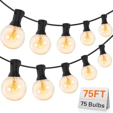 Imagem de Cordão de luzes para ambientes externos G40 com certificação UL 80 lâmpadas Edison (5 sobressalentes) Cordão de luzes globo à prova d'água para pátio, varanda, bistrô, cafés, luzes para pendurar em ambientes internos, decoração de festa de Natal com 75 soquetes E12