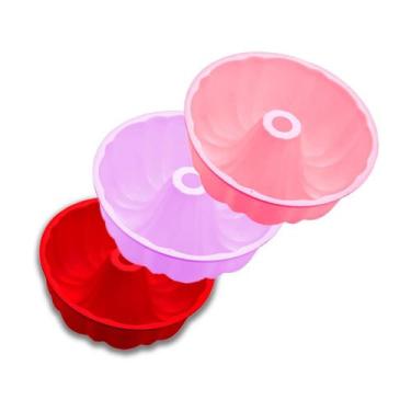 Imagem de Kit 3 Forma Silicone Redonda Pudim Assadeira Assar Torta Bolo Pudim Ai