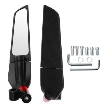 Imagem de VekAuto 1 conjunto de espelhos retrovisores de motocicleta espelhos de guidão universal ajustável liga de alumínio preto azul M8/M10 forma poligonal