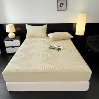 Imagem de Lençol com elástico, impermeável, capa contra poeira, macio, respirável, lençol de cama solteiro/casal/queen/king, protetor de colchão acolchoado, lavável à máquina, cáqui, 90 x 200 cm (conjunto de 3