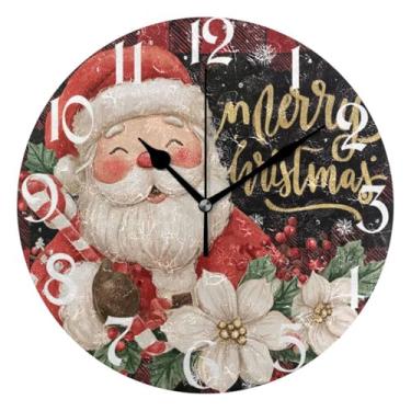 Imagem de Wusikd Relógio de parede de Natal Papai Noel Calus silencioso sem tique-taque relógios de poinsétia vermelha operado por bateria relógio de mesa vintage 10 polegadas quartzo analógico silencioso