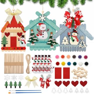 Imagem de Jenaai Conjunto de 12 conjuntos de enfeites de artesanato em bastão de Natal, boneco de neve de Natal, faça você mesmo, kit de artesanato e artes de inverno em massa, projeto de atividades para a