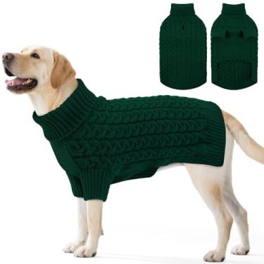 Imagem de SAWMONG Suéter para cães, suéteres para cães grandes, meninas, meninos, pulôver de malha de gola rolê, roupas para animais de estimação para clima frio (verde, 2GG