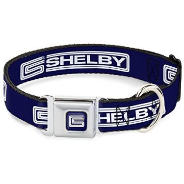 Imagem de Coleira para cachorro fivela cinto de segurança Carroll Shelby CS Shelby Racing logotipo bloco branco marinho 24 a 33 cm de largura