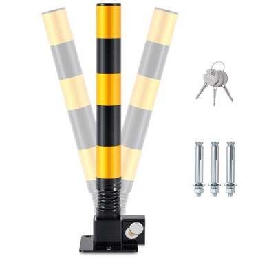 Imagem de Zonon 1 Pç de Estacionamento de Mola Dobrável Metal Pesado Barreira Bloqueio Barreira Obstáculo Pilha com Listras de Aviso Interceptor Poste para Garagem de Área Sensível ao Tráfego (Preto)