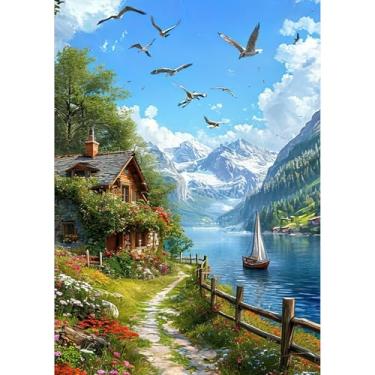 Imagem de Auremi Kits de pintura de arte de diamante de paisagem para adultos, DIY 5D Mountain Diamond Art Round Diamonds Kit de pintura de arte de cristal para decoração de casa presentes 30 × 40 cm