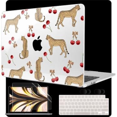 Imagem de MEEgoodo Capa para MacBook Air M4/M3/M2 34.5 cm 2025 2024 2022, serve para o modelo A3240 A3113 A2681, compatível com MacBook Air de 13 polegadas, capa rígida para laptop com capa de teclado, leopardo