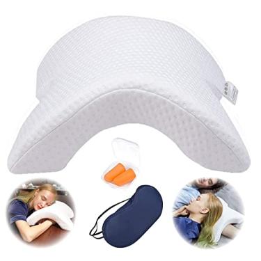 Imagem de ALEVMOOM Travesseiro para casal, travesseiro de braço com orifício para pescoço, almofada cervical para casais, espuma viscoelástica em forma de U para dormir de lado, travesseiro de descanso de