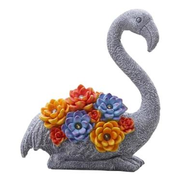 Imagem de Whtkoph Estátua de Jardim Solar com Luzes LED, Estatueta de Flamingo para área Externa, Luminária de Resina, Escultura de Pássaro, Ornamento de Pátio com Gram, Cinza, Tamanho real