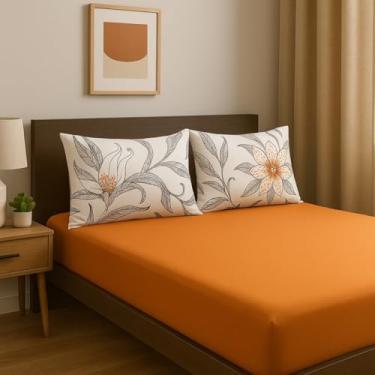 Imagem de Jogo de Lençol Teka Diamante 3 Peças Casal 100% Algodão 150 Fios (Laranja Fronha Floral)
