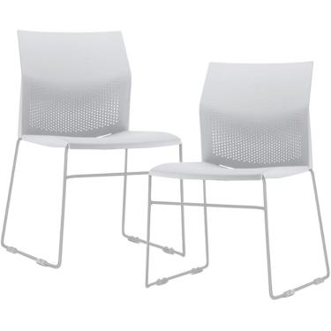 Imagem de Kit 02 Cadeiras Empilhável Fixa Link F02 Base Aço Cinza Branco - Lyam Decor