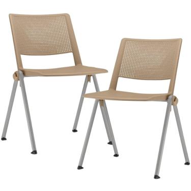 Imagem de Kit 02 Cadeiras Empilhável Fixa Lift F02 Base Aço Cinza Nude - Lyam Decor