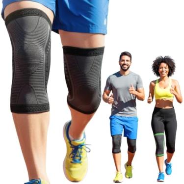 Imagem de joelheira ortopédica imobilizador de joelho de compressão vôlei crossfit esportiva perna para Articulação Dores Ortopédica Recuperação ideal para corrida caminhada academia futebol cross training volei preto (Preto)