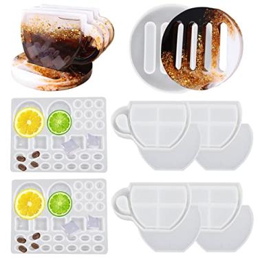 Imagem de 11 Pieces Set of Coffee Cup Resin Coaster Molds, Shaker with Handle Coaster Molds for Epoxy Resin, Quicksand Cup Holder Silicone Coaster Molds, Coffee Beans Lemons Mold for DIY Casting