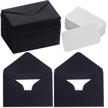Imagem de jiebor 100 conjuntos de envelopes pretos pequenos com pequeno presente em branco cartão de visita convite de casamento envelopes de bolso para graduações chá de casamento feriado 8 x 11 cm