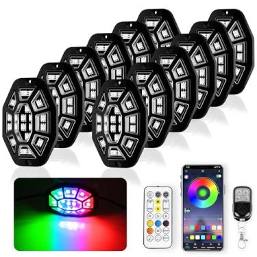 Imagem de Auto Buero 12 Pods 9 Laterais 216 Leds Rock Lights, App/2 Controle Remoto Rgb Underglow Lights Compatível Com Caminhões 12V Jeep Utv Atv Golf Cart Off Road, Sinal De Freio, À Prova D'Água, Modo Músi