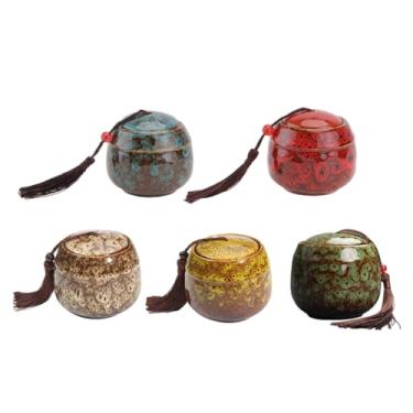 Imagem de Yardwe 5 Mini Recipientes Para Armazenamento De Chá, Estilo Chinês Vintage, Com Folhas, Lata Vedação, Portátil, Cerâmica Café, Doces, Chocolate, Açúcar, Especiarias (Cor Aleatória)