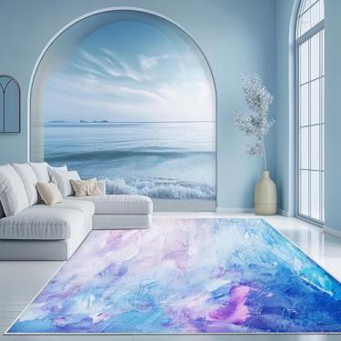 Imagem de Tapete de área abstrato moderno lavável 12 x 18 cm para sala de estar, tapete colorido de lã artificial macia tapete antiderrapante para berçário, escritório, entrada, cozinha, escritório em casa