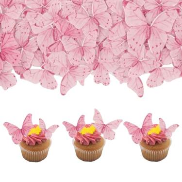 Imagem de Gyufise 40 peças de decorações de bolo de borboleta comestíveis - Cupcake Topper Wafer Paper Pink Dot