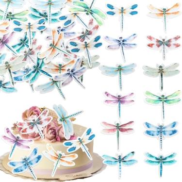 Imagem de Ephlyn 60Pcs Edible Dragonfly Cupcake Toppers Wafer Paper Insect Birthday Garden Party Cake Decoration Picks for Baby Shower Wedding Birthday Party Cake Food Decorations Supplies Purple