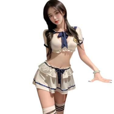 Imagem de QNCLO Cosplay feminino sexy roupa estudantil anime japonês JK saia plissada estilo universitário francês marinheiro uniforme marinho, Branco, Tamanho Único