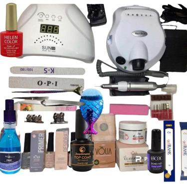 Imagem de Kit Completo Volia Unhas Fibra Gel Lixa Elétrica Cabine Blt