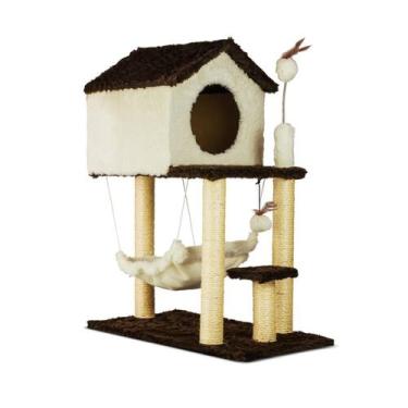 Imagem de Arranhador para Gatos Casa Dois Andares com Rede e Brinquedo Cat Londo
