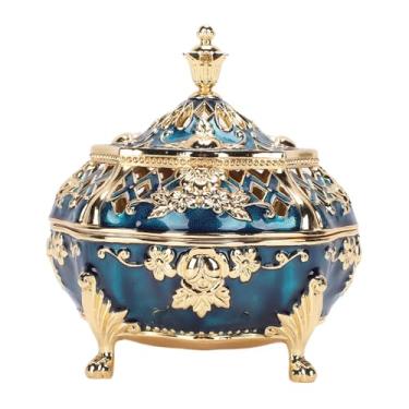 Imagem de Luocute Suporte para Queima de Incenso, Liga de Zinco, Estilo Europeu Vintage Com Coletor Removível para Cone, Incenso, Carvão (Ouro Azul)