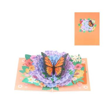 Imagem de Cartão pop-up 3D borboleta hortênsia cartão floral romântico para aniversários, ocasiões especiais