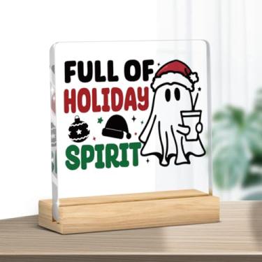 Imagem de Decoração de Natal acrílica para banheiro alegre e cafeinada com base 10 × 10 cm lindo tema fantasma resistente à água enfeite de vaidade ótimo para presentes de Natal cheios de sinal de espírito de