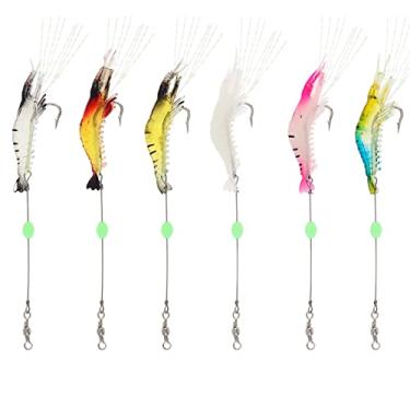 Imagem de 6 iscas de pesca de camarão em água salgada, iscas de pesca de camarão de silicone macio, luminosas para água doce e salgada