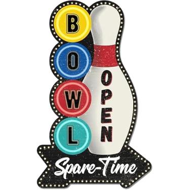 Imagem de Bowling Vintage Metal Tin Sign 27x16.5 cm Bowl Open Spare Time Retro Bowling Ball Plaque Poster Metal Wall Decorative Tin Signs for Home Kitchen Restaurant Coffee Shop Club Bar