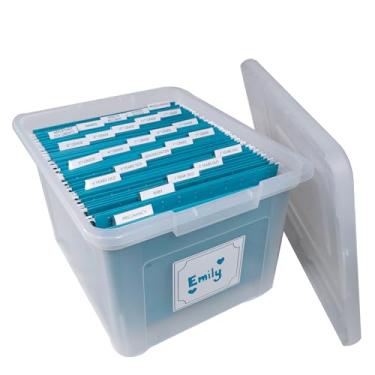 Imagem de Caixa organizadora de lembranças infantis artesanais – Caixa de armazenamento transparente com pastas de arquivos suspensas e inserções de abas personalizadas (azul-petróleo)