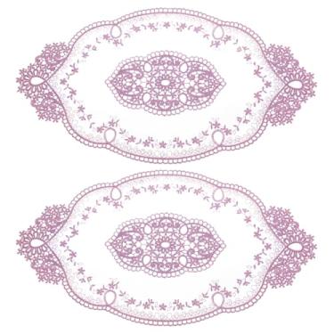 Imagem de Jogo americano retrô de renda, 28 x 50 cm, oval, bordado, tapete de mesa de crochê francês, porta-copos para casamento, roxo