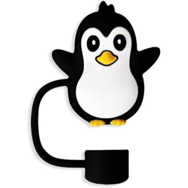 Imagem de Chapéu de palha de pinguim preto para copo Stanley, capa de silicone de 10 mm para acessórios de copo de pinguim, tampa fofa para copos, tampa para tampas de ponta reutilizáveis, tampas de palha de