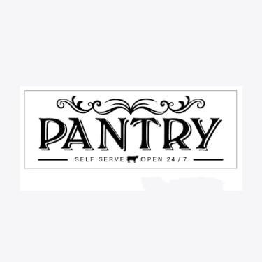 Imagem de Adesivos de sinal de despensa autoatendimento para porta de despensa declas vinil adesivo aberto 24 horas por dia, 7 dias por semana, arte de parede de cozinha, decoração de parede, vintage, PVC, para