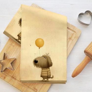 Imagem de Toalhas de cozinha fofas de cachorro com balão, toalha de prato decorativa de microfibra absorvente, toalha de chá, toalhas de mão de waffle para cozinha, casa, banheiro, presentes para amantes de