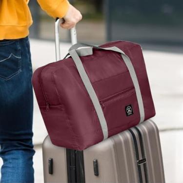Imagem de Bolsa de viagem grande – Bolsa esportiva impermeável com vários compartimentos, bolsa de viagem de fitness, bolsa de treino para academia, Vinho tinto, 11.81 in x 17.32 in x 5.12 in, Sacola premium