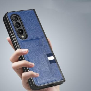 Imagem de Capa dobrável de couro para samsung galaxy z fold4 fold5 fold 5 4 fold3 fold2 fold 3 2 5g titular do cartão funda, azul, para samsung z fold 3