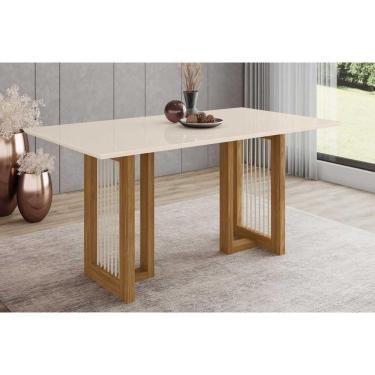 Imagem de Mesa Para Cozinha Yara Sc80 C-tampo Madeirado Vidro Reto 160x90cm Nature-off White - Henn
