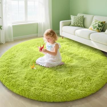 Imagem de EVOIONOS Tapete redondo de grama verde para sala de estar, tapetes macios de 1,8 x 1,8 m para quarto, tapete circular felpudo de pelúcia para piso interno, cabeceira, berçário, decoração de casa