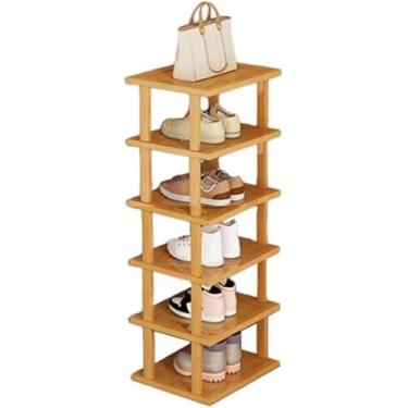 Imagem de Sapateira Vertical Pequena Sapateira Prateleira Alta Para Espaços Estreitos Sapateiras Independentes Para Entrada Sapateira De Bambu Organizador Para Quarto De Canto De Armário, 6tier