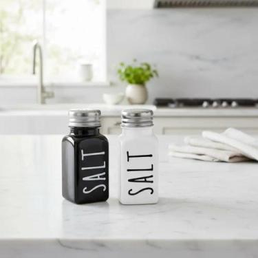 Imagem de 1 Saleiro Mesa Porta Sal Cozinha Premium Vidro Preto/branco - Haukraft