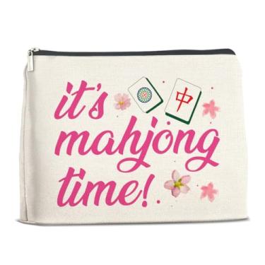 Imagem de LyoGao Bolsa de maquiagem Mahjong, presente para mulheres, amantes de jogos de tabuleiro de Mahjong, acessórios de Mah Jong, bolsa cosmética