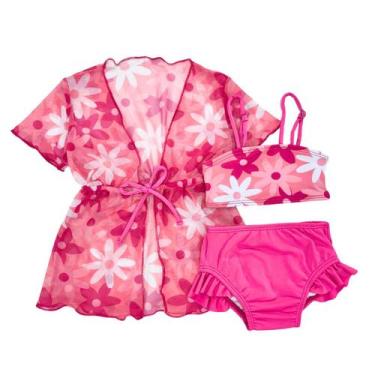 Imagem de Kit Biquíni + Kimono Saída De Praia Tule Floral Infantil - Fofotinhos,
