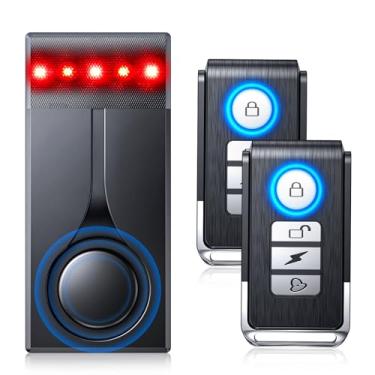 Imagem de Sistema de alarme automotivo de 108 dB, sensor de vibração antifurto e luz vermelha, dispositivo de veículo antifurto remoto sem fio com design de instalação magnética para trailer, SUV, caminhão