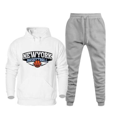 Imagem de Cojunto de Moletom Masculino Plus Size Estampa New York Blusa Com Capuz e Calça Cordao Ajustavel